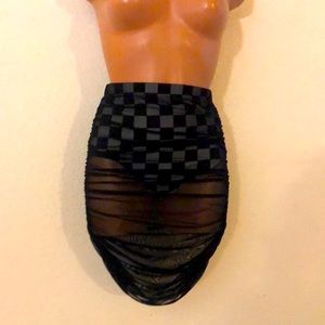 2 Piece checkered Bandage Sheer Skirt & Tank Top